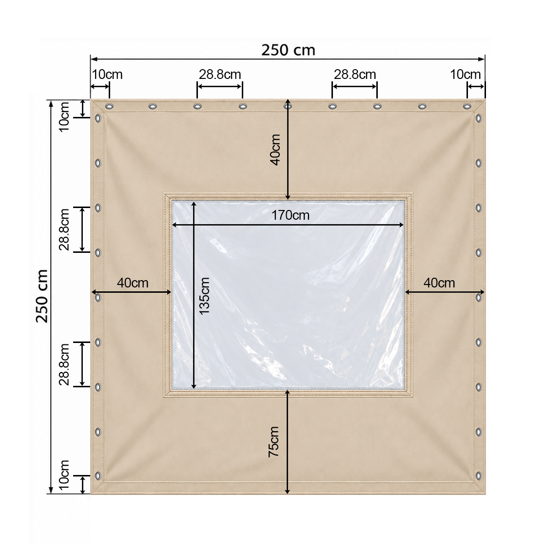 Bâche fermeture de terrasse 3m00 × 2m50 avec fenêtre transparente